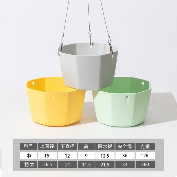 Zhuge Juego de 3 macetas de plástico con ventosa, color verde, gris y amarillo, maceta colgante para cultivo hidropónico, tamaño mediano: 15 x 9 cm