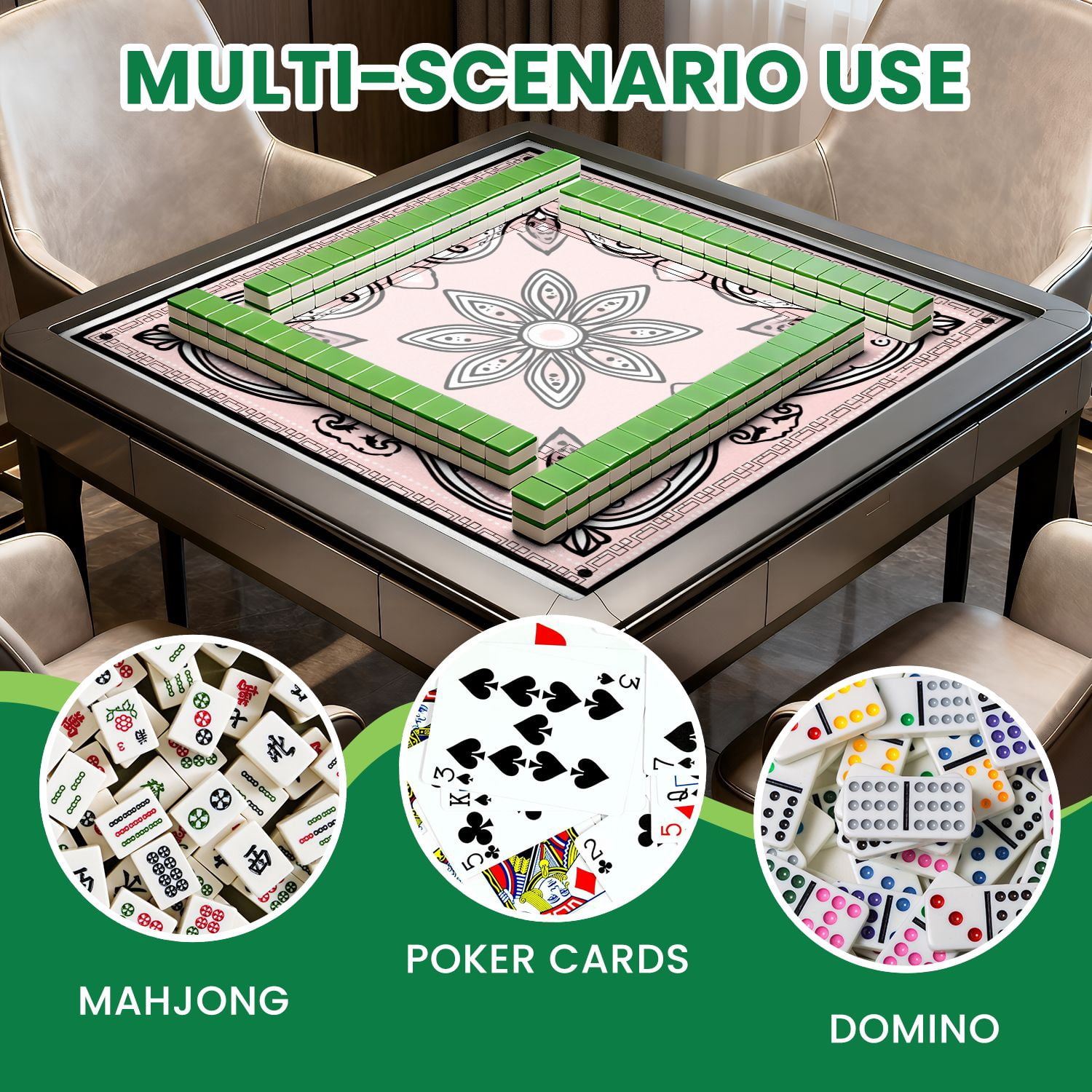 Mahjong Mat 31.5" x 31.5" Floral Bandana Black Outline Non-Slip Noise Reduction American Mahjong Tiles Table Cover for Dominoes Poker Card Board Games Gift