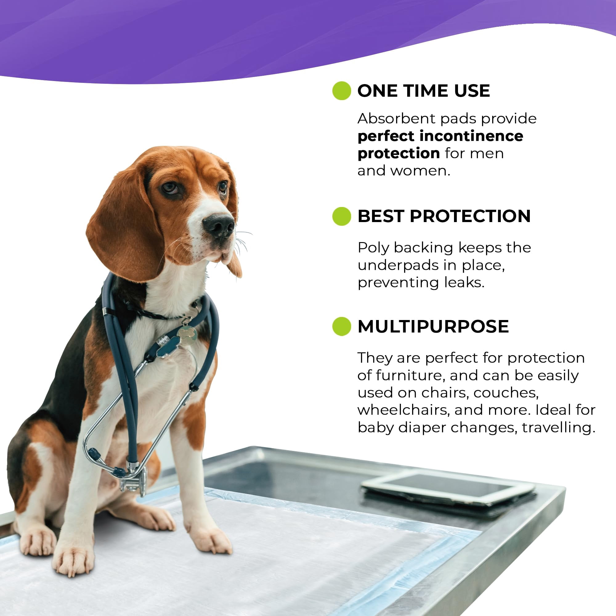 Blue Disposable Bed Underpads, Light Absorbency Leak-Control, 300 Count, 17 x 24 in