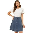 thumbnail image 1 of Falda De Mezclilla Midi Casual Plisada Acampanada De Cintura Alta Para Mujer Azul claro L, 1 of 6