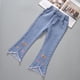 thumbnail image 3 of Odeerbi 3-14 Años Niñas Vaqueros Flamed Raw Hem Pantalones de Denim Bordados Lindos Primavera Verano Vaquero Pantalones de Longitud Completa Con Bolsillo, 3 of 3