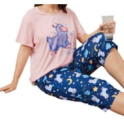2 Piece Plus Size Womens Pajama Sets Lounge Sleepwear Ladies Pjs Sets Cute Soft Sleepwear 1XL