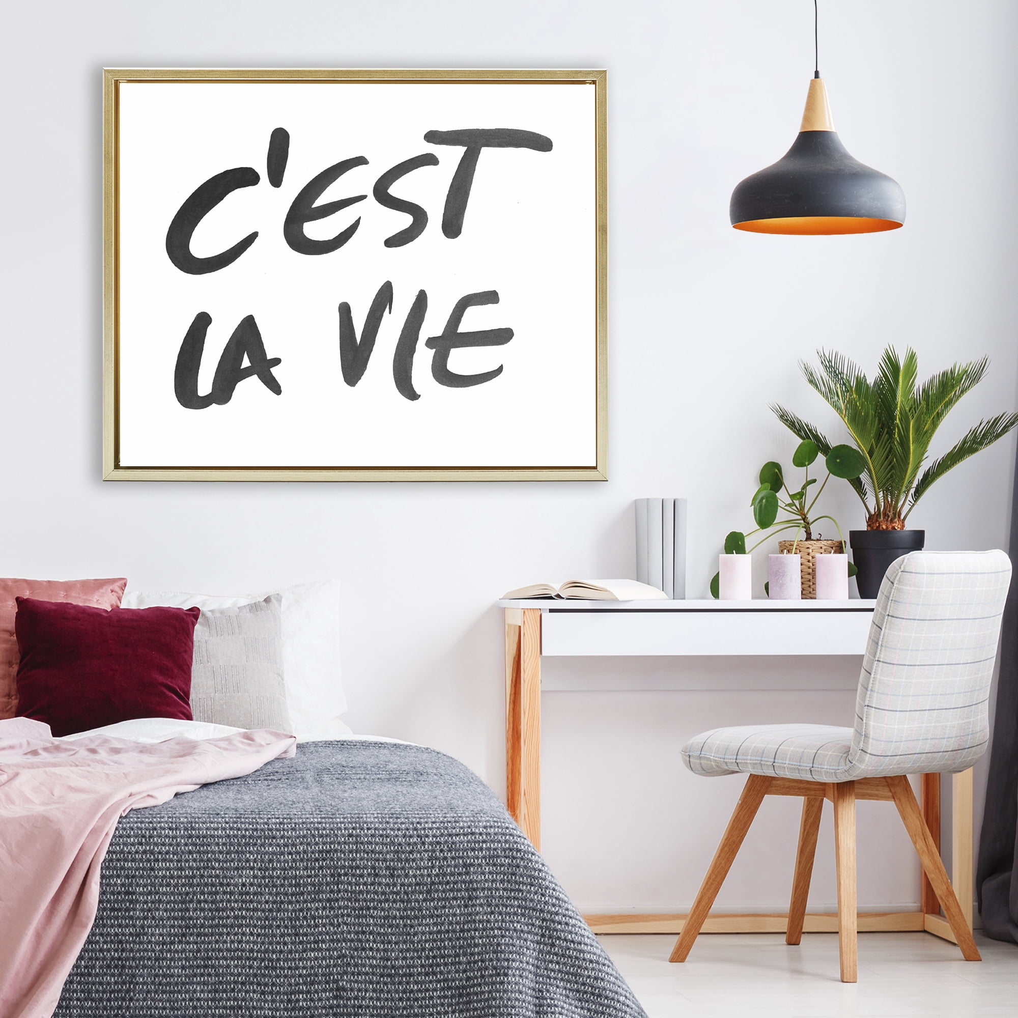 Stupell Industries C'est La Vie Minimal Text Gold Framed Floater Canvas Wall Art, design by SD Graphics Studio