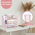 thumbnail image 5 of INTIGE 5 Tier Metal Desk File Organizer with File Rack and Pen Holders, Pink, 1 Pcs, 5 of 6