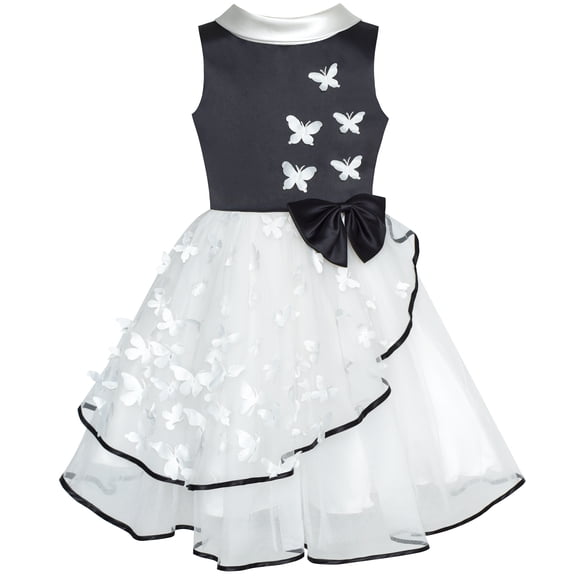 Flower Girls Dress White And Black Butterfly Pageant Party 6 Years