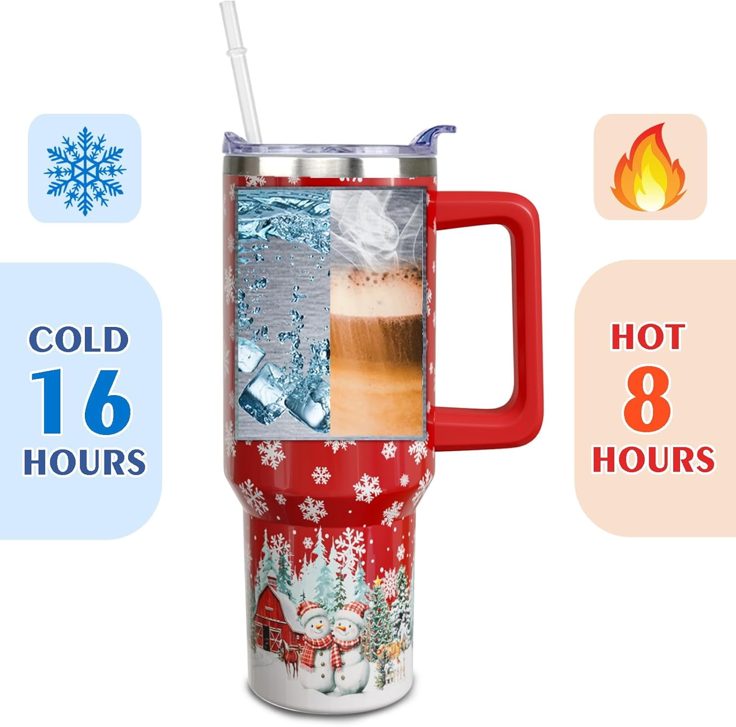 Christmas Tumbler 40 oz Christmas Tumblers with Handle and Straw Farmhouse Red Snowman Stainless Steel Insulated Coffee Cups Mugs Christmas Gifts Stuff Decor for Women Girls
