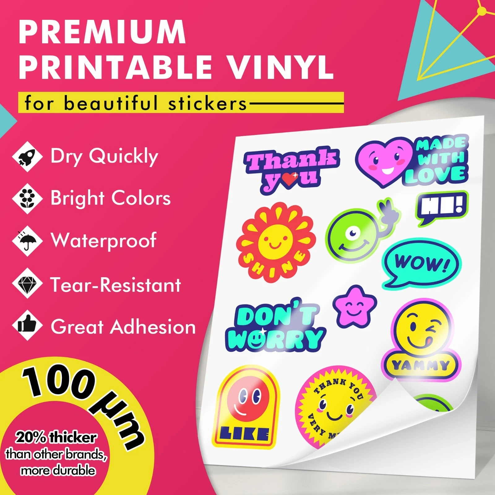 Koala Printable Vinyl Sticker Paper for Inkjet Printers - 120 Sheets Glossy White Waterproof Adhesive Label Paper - 8.5x11 Inch, Tear-Resistant