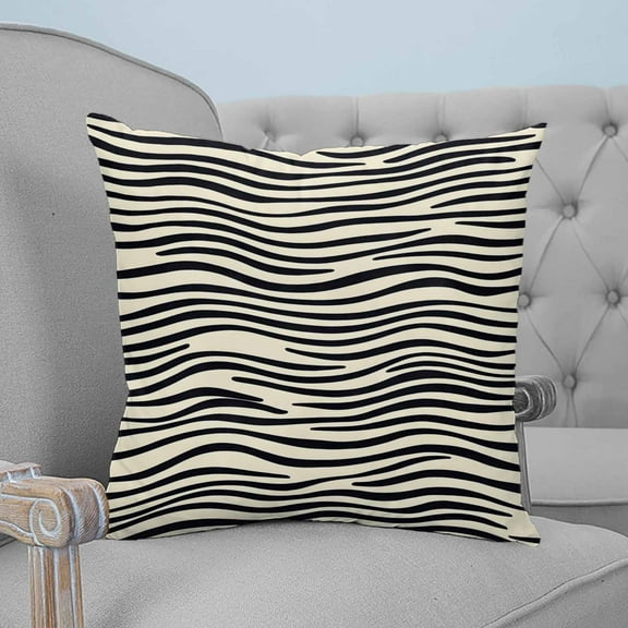 Beige Black Stripe Decorative Pillowcase 18''x18'', Modern Abstract Art Lines Wave Throw Pillow Covers Soft Cushion Case for Couch Sofa Bedroom Living Room, Pillowcase Boho Decor