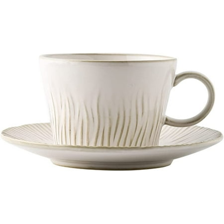 

DanceeMangoo Beige Porcelain Cup and Saucer Set 9 Oz Teacup Coffee Cup