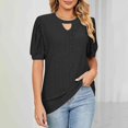 thumbnail image 4 of Hot days, bold styles. Olyvenn Womens Eyelet Shirts Summer Business Casual Blouses Keyhole Neck Short Sleeve Shirts Hollow Out Cute Lace Tops Black XL, 4 of 9