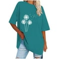 thumbnail image 2 of WREESH Loose Short Sleeve Printed Blouses Women's Oversized Round-Neck T-Shirts Blue, 2 of 5