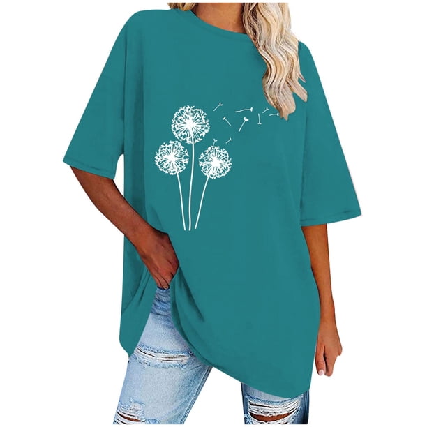 Camisetas de Manga Corta para las Mujeres Impreso Cuello Redondo Suelto Camiseta, Casual Cuatro Estaciones Blusa para el Hogar