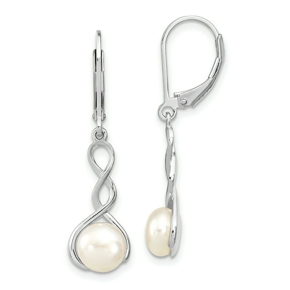 Primal Silver Sterling Silver Rhodium-plated 7-8mm Button Freshwater Cultured Pearl Leverback Earrings
