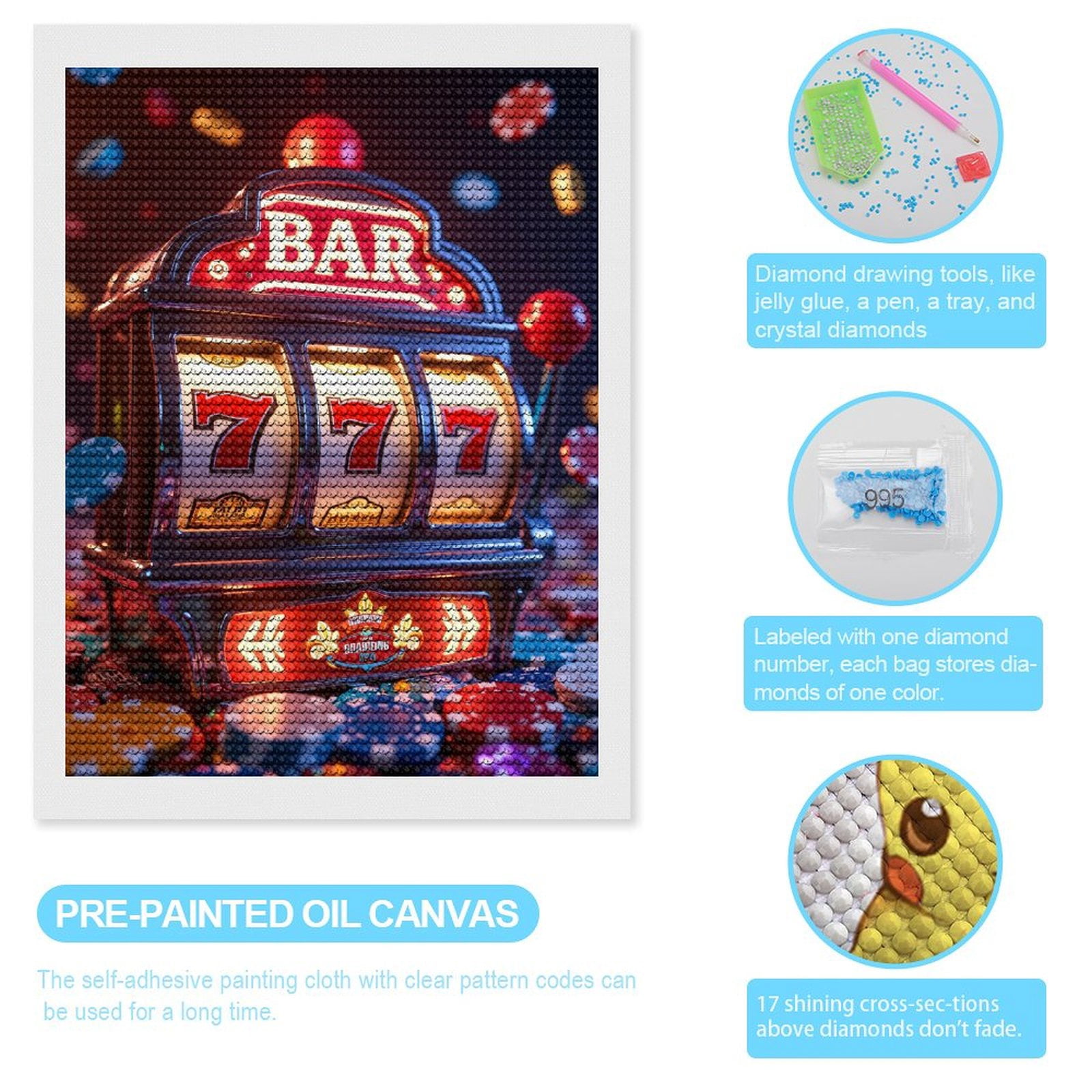 Diamond Art Kits for Adults, Slot Machine Jackpot Casino 777 5D Diamond Painting Kits for Adults Beginners, DIY Full Drill Diamond Painting, Gem Art and Crafts 12x16