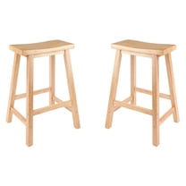 Pemberly Row Solid Wood Saddle Seat Counter Stool in Beech - Set of 2