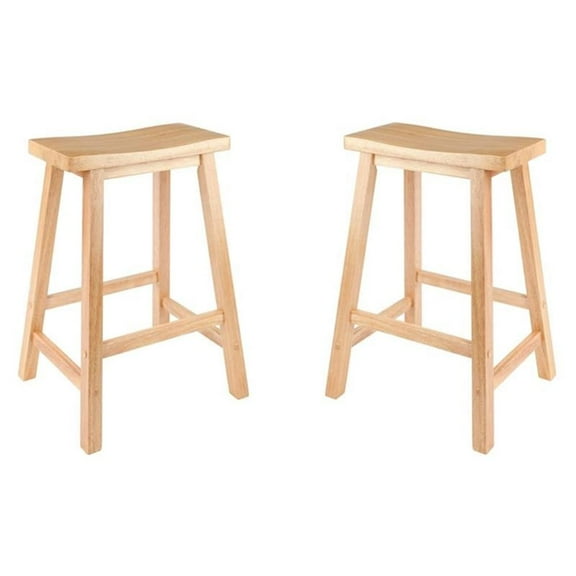 Pemberly Row Solid Wood Saddle Seat Counter Stool in Beech - Set of 2