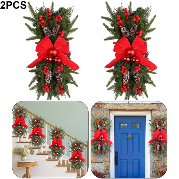 Guirnaldas Artificiales Con Piñas Y Campanas Lazo para Ventana Pared Puerta 2 Uds.