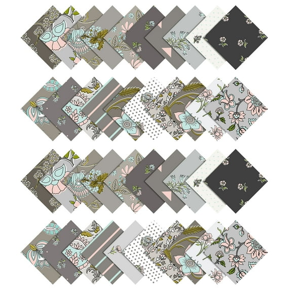 Soimoi Florals PrintPrecut 5-inch CottonFabricQuiltingSquaresCharm Pack DIY Patchwork Sewing Craft-Light FR Gray