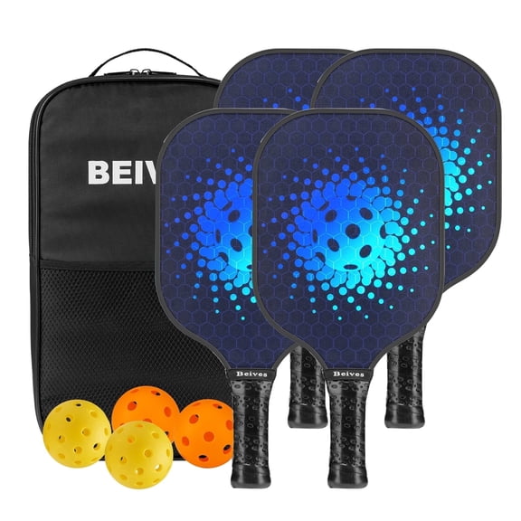 BEIVES 4-Person Pickleball Paddle Set - Fiberglass Paddles, 4 Balls & Carry Bag - Lightweight for All Skill Levels