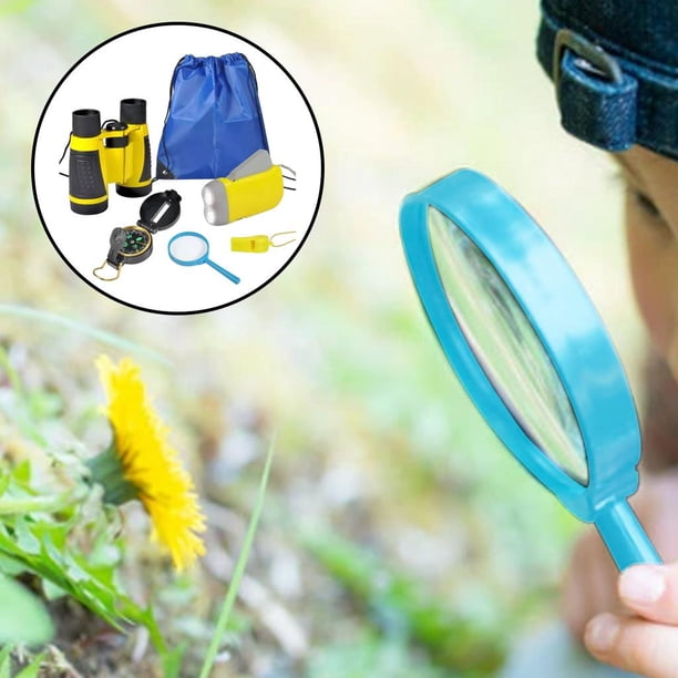 Kit de aventura Hugo explorador libre Lupa Telescopio Silbato Brújula Azul