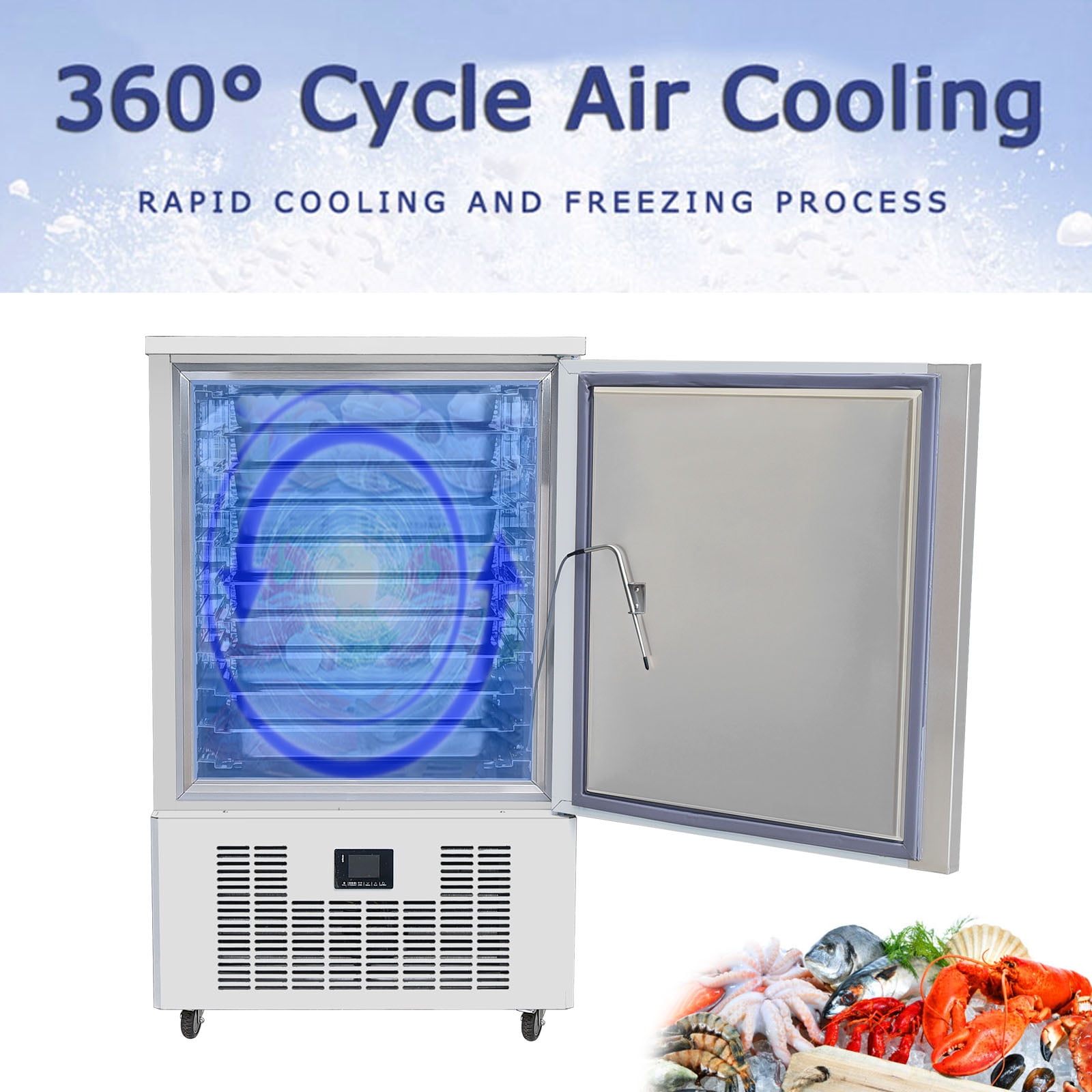 Kolice Commercial 10 Trays Blast Chiller & Freezer, Dumpling Blast Freezer, Lowest Temperature: -40°F, for ice Cream, Fresh Meat, Chicken, Dessert in hotel, restaurant, school, canteens, catering