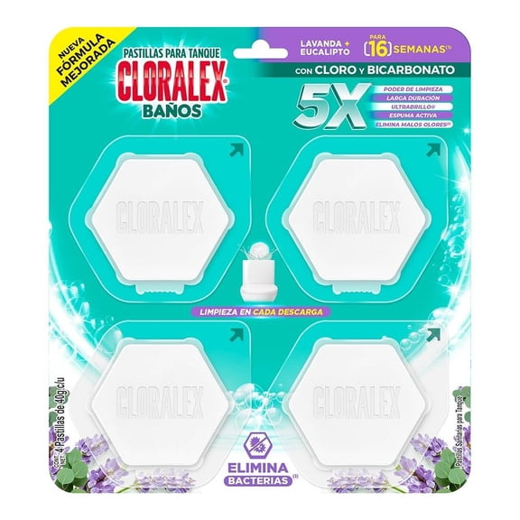 Pastilla sanitaria Cloralex Baños cloro y bicarbonato 4 pzas