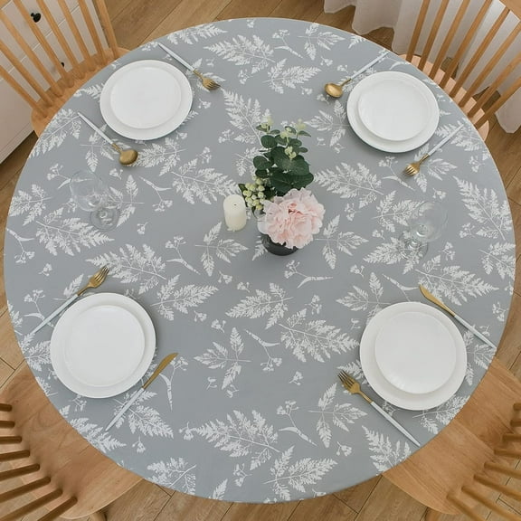 Round Vinyl Fitted Tablecloth with Flannel Backing Elastic Edge Plastic Table Cover Waterproof Table Cloth Stain-Resistant Wipeable for 36"-44" Round Table
