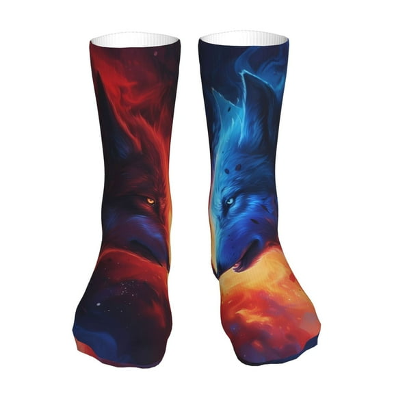 Easygdp Red And Blue Fire Wolf Ankle Socks for Women Stocking Mid Calf Socks Ultra Stretchy for Boots Sneakers Loafer