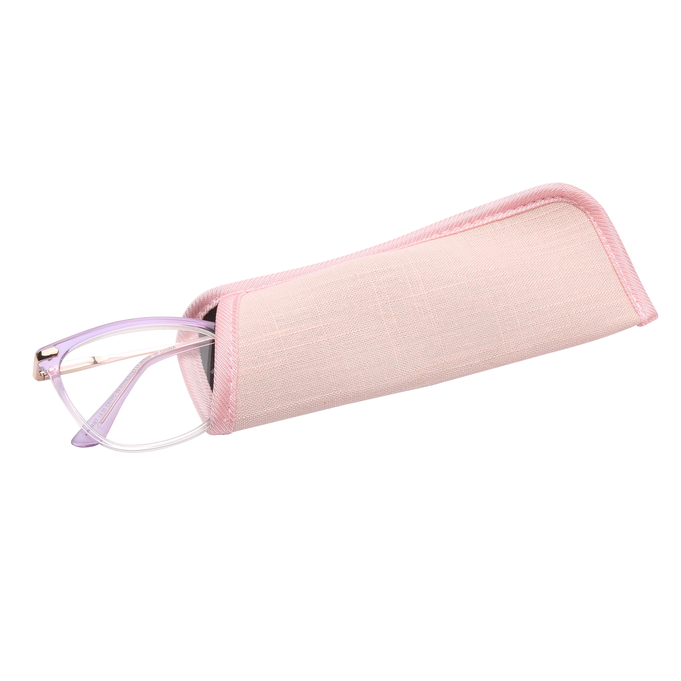 M+ Womens Spring Hinge Plastic Reading Glasses 1.75 Harriet in Crystal Purple with Pouch