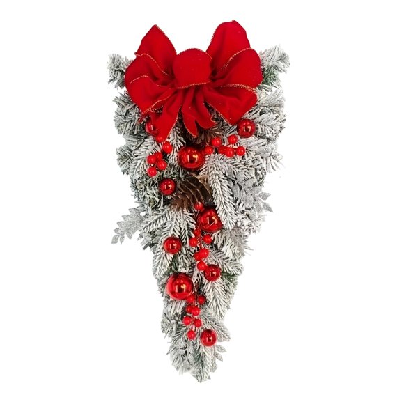 GUOOL Artificial Wreath Christmas Teardrop Swag Decorative Garland Christmas Decoration Ornament for Home Wall Office Porch Holiday 45cm