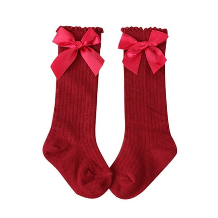 

WANYNG Socks Kids Bow Big High Socks Cotton Lace Kids Girls Soft Toddlers Knee Baby Long Socks Red