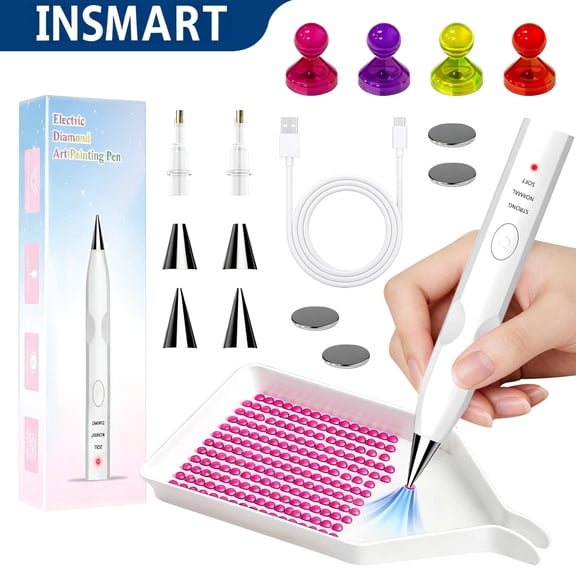 INSMART Rechargeable Diamond Art Tools, 4H Battery Life, 40Kpa Suction, 6 Tips, Electric Diamond Painting Pen Kit for DIY Diamond Painting