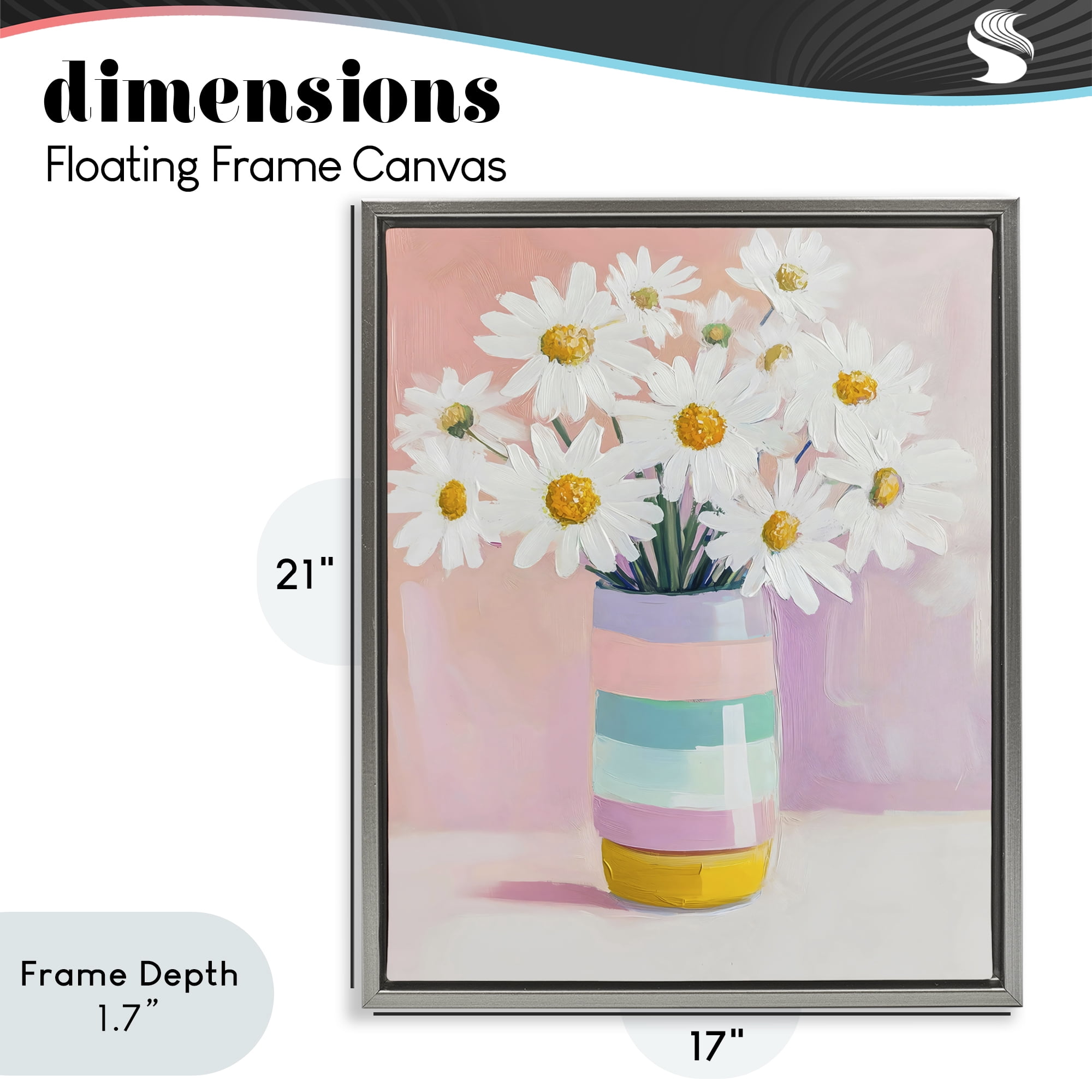 Stupell Industries Daisies in Striped Vase Gray Framed Floater Canvas Wall Art, design by The Prints Vibe