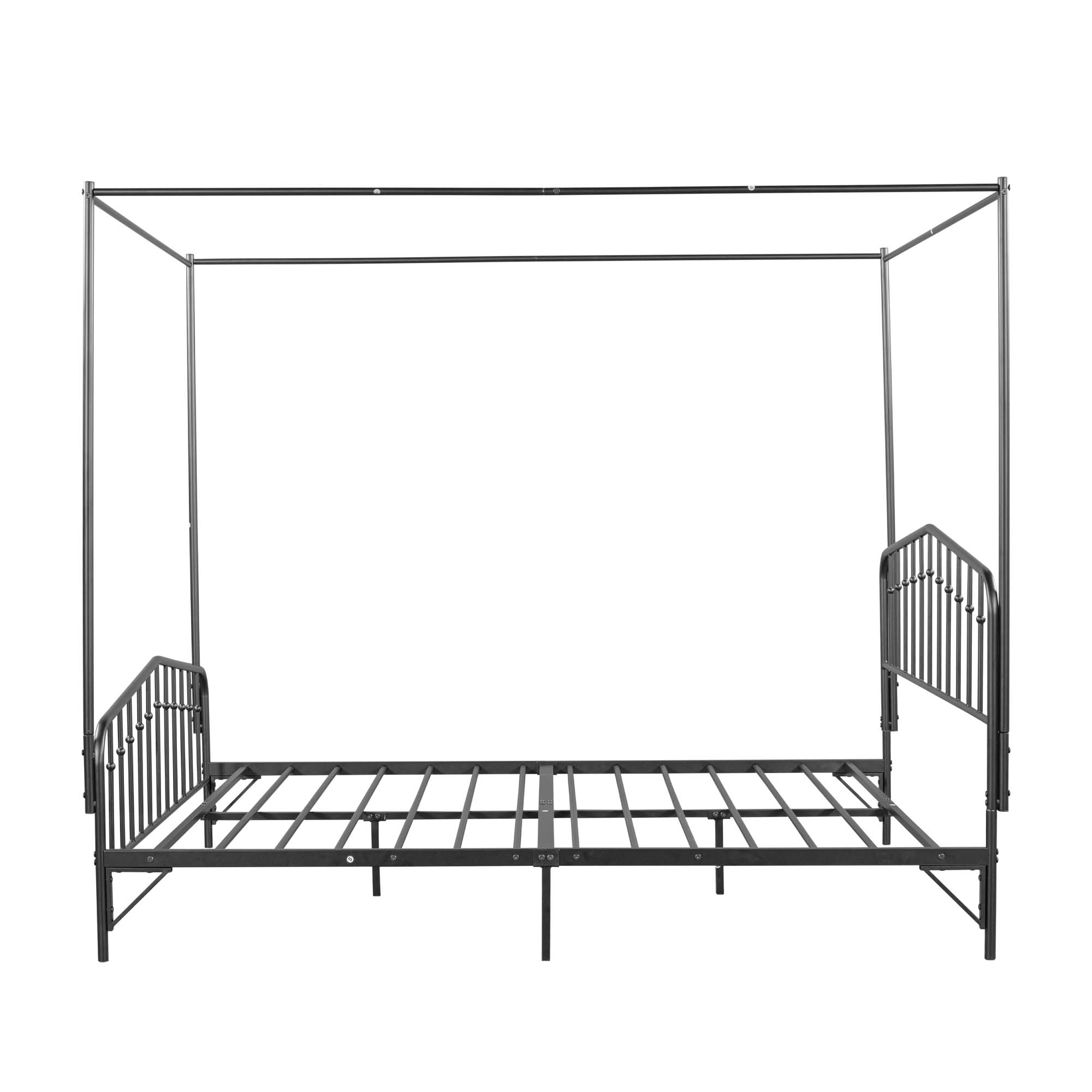 Momspeace Detachable Queen Anti-Noise Metal Canopy Bed, with Footboard for Teens Kids Adult, Black