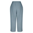 thumbnail image 5 of 2 Piece Linen Matching Sets for Women Plus Size V Neck Pleated Tops and Wide Leg Pants Vacation Outfits with Pocket Blue XXL, 5 of 9