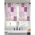 thumbnail image 2 of Boho Purple Flowers Sheer Curtains 45 Inch Length 2 Panels Set, Spring Floral Botanical Patchwork Vintage Voile Window Treatment Rod Pocket Small Kitchen Curtains Drapes for Bedroom 52"x45"x2, 2 of 7