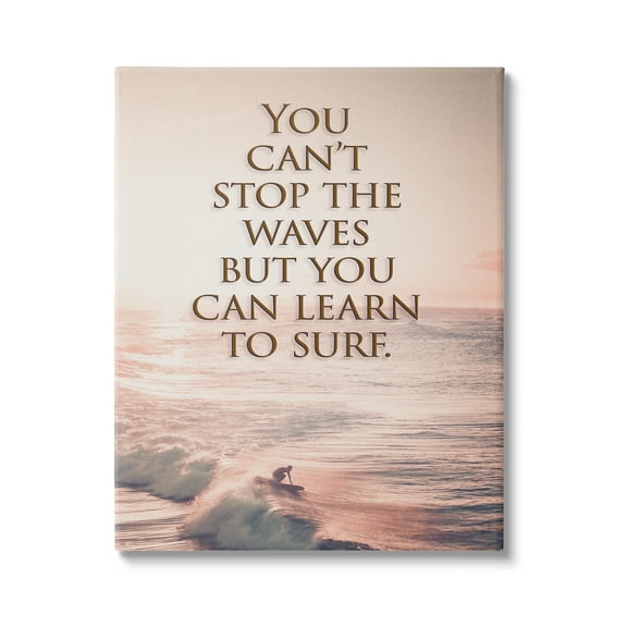 Stupell Industries Motivational Learn to Surf Landscape Painting Gallery Wrapped Canvas Art Print Wall Art, 16 x 20