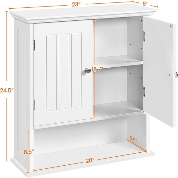 Wall Mounted Bathroom Cabinet with Doors, 8" Deep Wood Storage Organizer Over The Toilet Wall Medicine Cabinet, Adjustable Shelf for Larger Space
