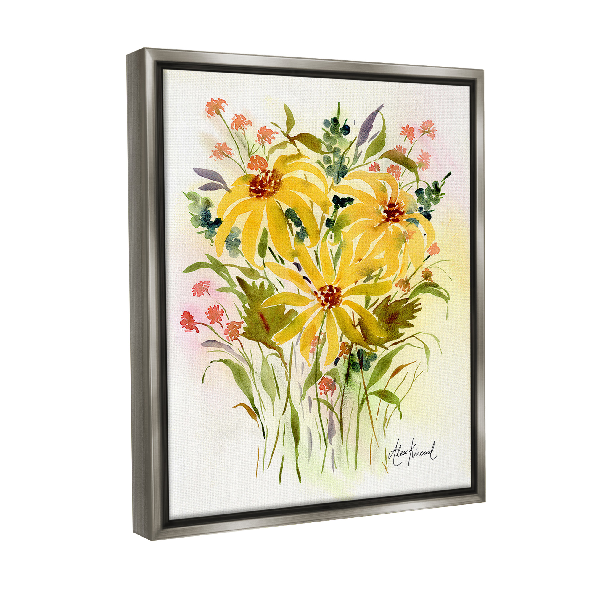 Stupell Industries Abstract Daisy Bunches Botanical & Floral Painting Gray Floater Framed Canvas Art Print Wall Art, 17 x 21