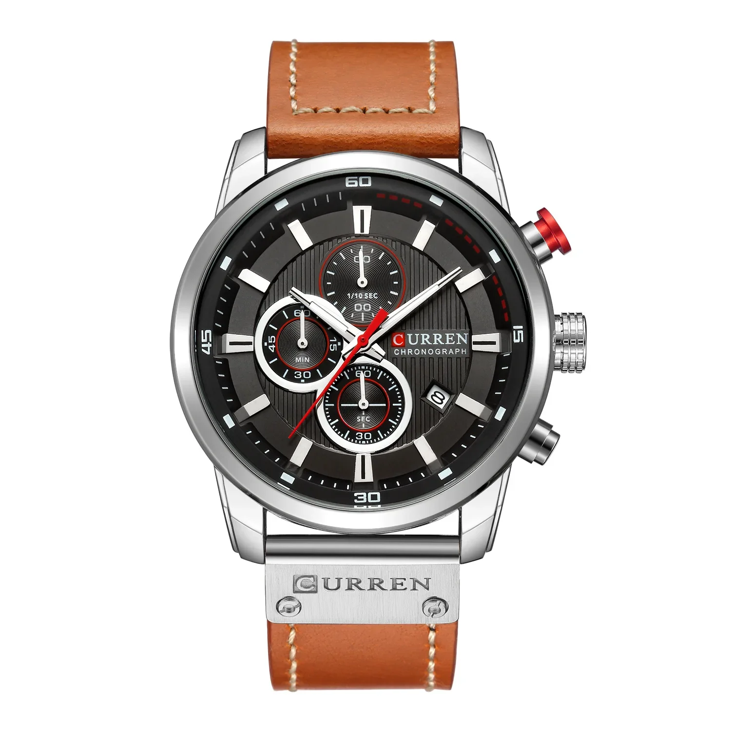 CURREN 8291 Men Orange Brown Chronograph Quartz Waterproof Leather belt Watch Sports Wristwatch
