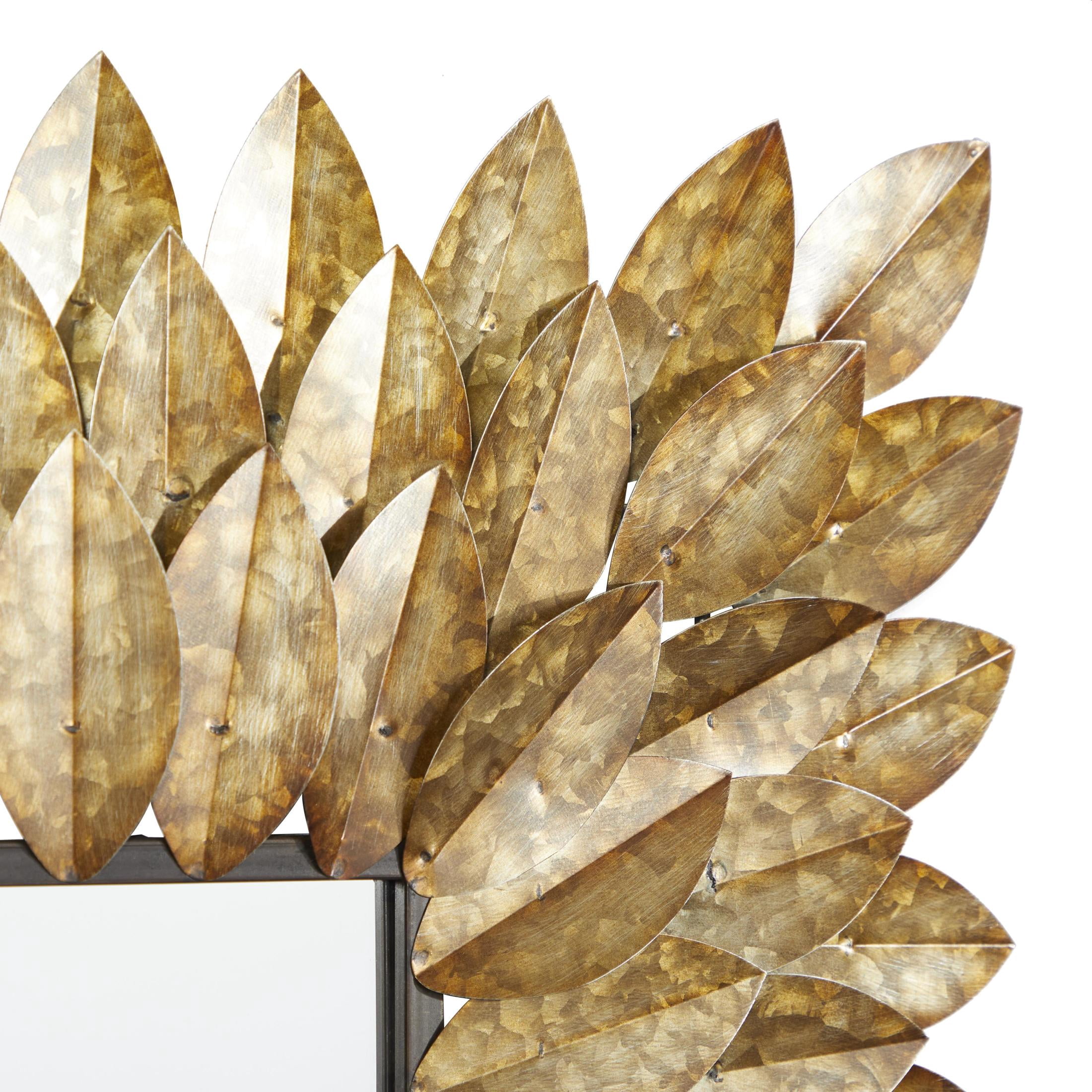 DecMode 30" x 30" Brown Radial Leaf Wall Mirror