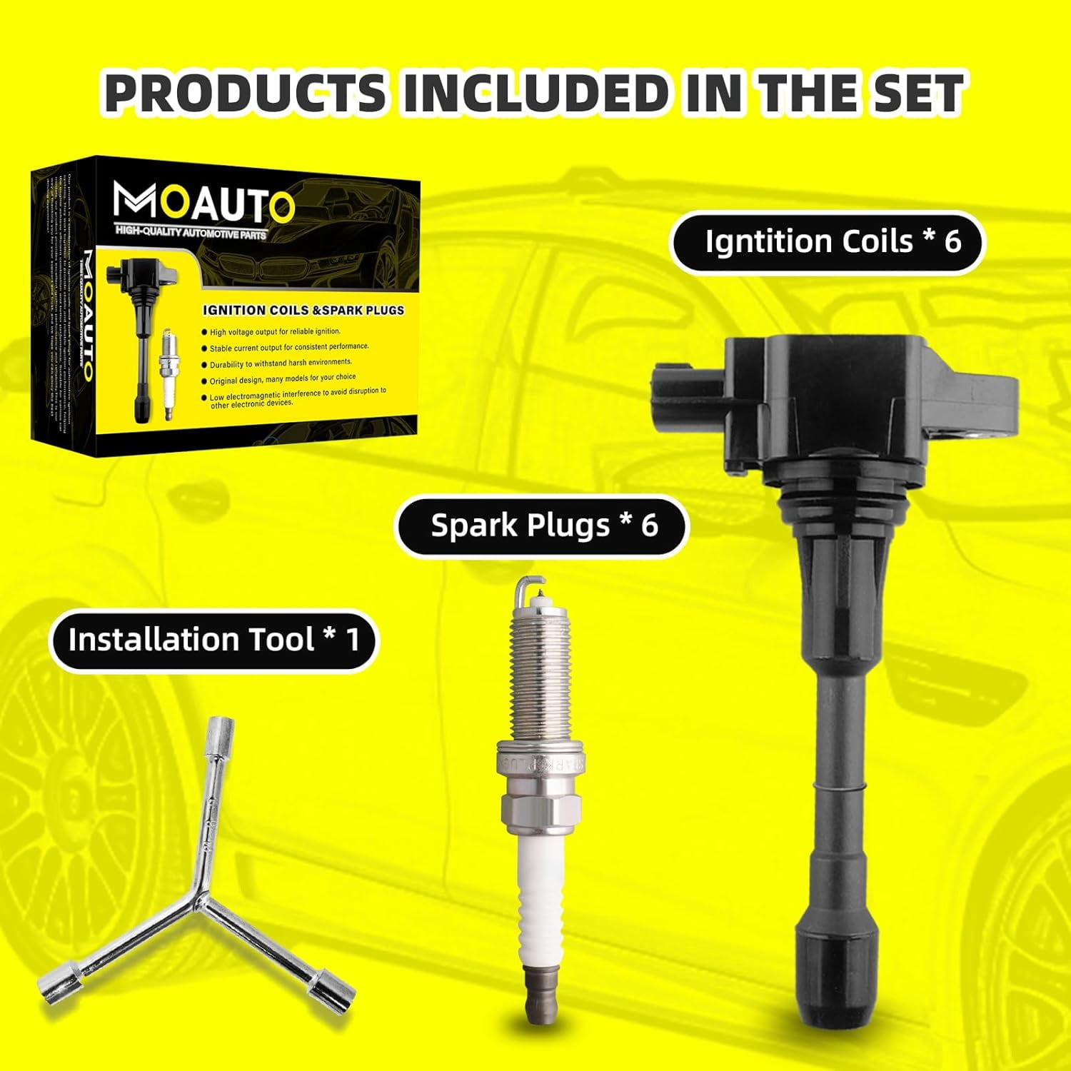 MOAUTO Set of 6 Ignition Coils Pack UF550 22448-JA10C & 6 PCS Iridium Spark Plugs Compatible with 2007-2017 Nissan Infiniti Maxima Quest Pathfinder Murano Altima Q50 QX60 FX35