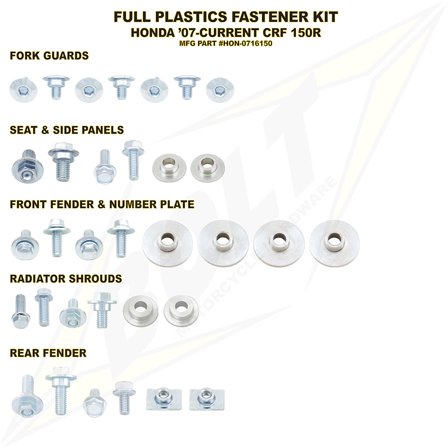 Bolt Full Plastics Fastener Kit For Honda CRF150R 2007-2009,2012-2022
