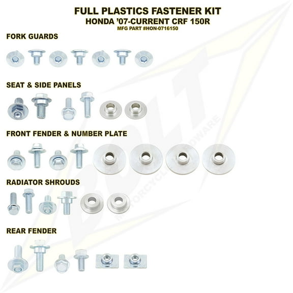 Bolt Full Plastics Fastener Kit For Honda CRF150R 2007-2009,2012-2022