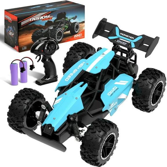 Kivdit Remote Control Car,1:18 Scale High Speed RC Cars for Kids,20KM/H Off Road RC Truck with 2 Batteries,Toy Gifts for Boys Girls,Blue