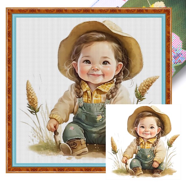 Kit Punto Cruz para Bebé Bordado Hilo Algodón Ecológico 18CT Impreso 25x25cm