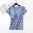 thumbnail image 4 of Zemara Womens T Shirts, Women's T-Shirt Category Top with Built-In Bra Camisole Seamless Comfort Stretch Short Sleeve Everyday Wear for Versatile Spring SummerAutumn Comfort Light Blue XXXL, 4 of 4