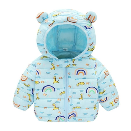 

Cathalem Nylon Jackets Toddler Kids Baby Boys Girls Winter Warm Cartoon Deer Print Coats Bear Ears Linking Children Padded Jacket Outerwear Light Blue 18-24 Months