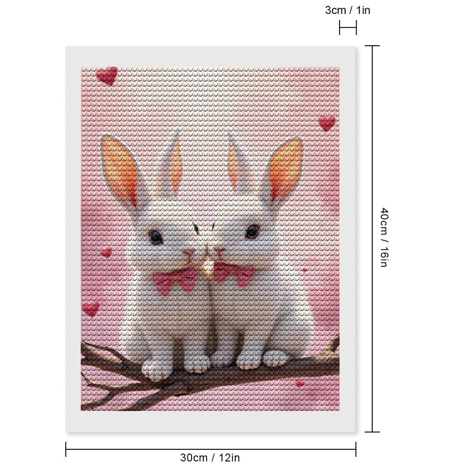 Diamond Art Kits for Adults, White Rabbits Pink Bows Hearts 5D Diamond Painting Kits for Adults Beginners, DIY Full Drill Diamond Painting, Gem Art and Crafts 12x16