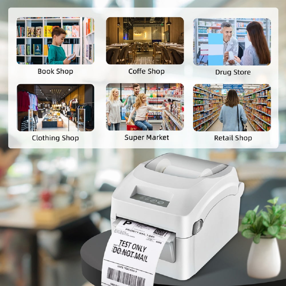 Grozziie Thermal Label Printer, 203DPI USB-Bluetooth, High Speed 4x6 Shipping Label Printer-Compatible with Android, iOS, Windows, macOS, & ChromeOS